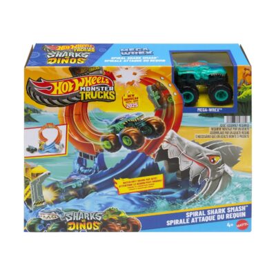 Mattel Hot Wheels Monster Trucks: Sharks VS. Dinos - Spiral Shark Smash Playset (JFR08)